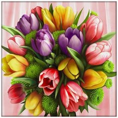 Алмазная мозаика на подрамнике цветы тюльпаны, алмазная живопись 30*30, картина стразами, алмазная вышивка полная выкладка Стиль для Дома