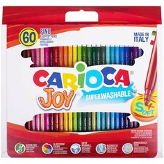 Фломастеры CARIOCA (Италия) "Joy", 60 шт, 30 цветов, суперсмываемые, картонная коробка с ручкой, 41015