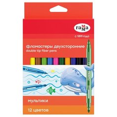 Фломастеры двухсторонние Гамма "Мультики", 12цв, 12шт, смываемые, картон. упаковка, европодвес Gamma
