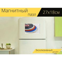Магнитный пазл "Записи, винилы, музыка" на холодильник 27 x 18 см. Lots Prints