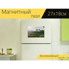 Магнитный пазл "Пальмы, стена, джунгли" на холодильник 27 x 18 см. Lots Prints