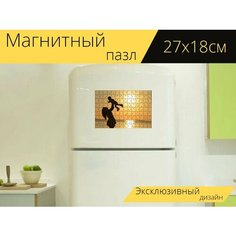 Магнитный пазл "Мама, дочь, заход солнца" на холодильник 27 x 18 см. Lots Prints
