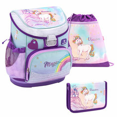 Школьный ранец BELMIL MINI-FIT 405-33/41 RAINBOW UNICORN MAGIC SET, с наполнением, набор 3 предмета