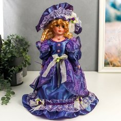 Кукла коллекционная керамика "Леди Лилия в ярко-синем платье с кружевом" 40 см Россия