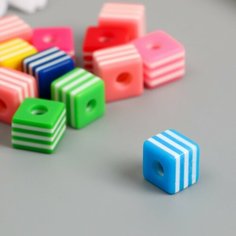 Бусины для творчества пластик набор 13 шт "Полосатые кубики" 1х1х0,8 см Россия