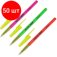 Комплект 50 штук, Ручка шариковая неавтомат. Attache Neon 0.35мм, син, масло, асс
