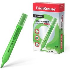 Маркер текстовыделитель ErichKrause Liquid Visioline V-14 Neon, 0.6-4.0 мм, жидкие чернила на водной основе, зелёный, 10 штук