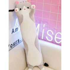 Мягкая игрушка длинный Кот батон, серый, 70 см Forkid