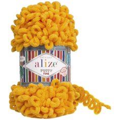 Пряжа Alize Puffy fine желток (82), 100%микрополиэстер, 14,5м, 100г, 3шт