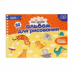 Альбом для рисования А5, 32 листа на гребне Calligrata, обложка мелованный картон, блок 100 г/м2 ТероПром