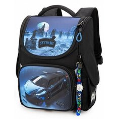 SkyName Ранец Стандарт 34 х 26 х 14 см, + часы, SkyName 2000 "Тачка", чёрный/синий 2092