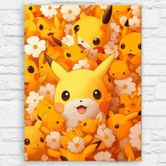 Картина по номерам на холсте аниме покемоны (Пикачу, цветы, pikachu, покебол) - 12566 В 30x40 Бруталити