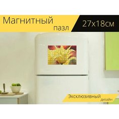 Магнитный пазл "Тюльпан, весна, боке" на холодильник 27 x 18 см. Lots Prints