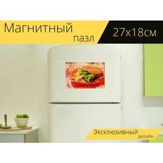 Магнитный пазл "Гамбургер, американский хлеб, чипсы" на холодильник 27 x 18 см. Lots Prints