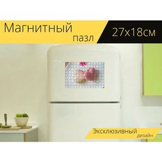 Магнитный пазл "Макароны, формы сердца, любовь" на холодильник 27 x 18 см. Lots Prints