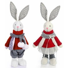 Мягкая игрушка 40см Заяц/Зайчиха в красно-сером костюме Китай