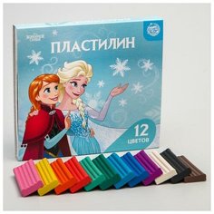 Пластилин 12 цветов 180 г «Эльза и Анна», Холодное сердце Disney