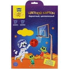 Картон цветной А4, Мульти-Пульти, микс бархатных 5л, 5цв, и целлюлозных 12л, 12цв, "Енот в космосе", 2 штуки