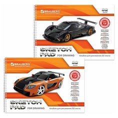 Альбом для рисования, А4, 32 листа, гребень, обложка картон, BRAUBERG, 205х290 мм, "Суперавто" (2 вида), 102830 - 12 шт.