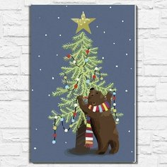 Картина по номерам на холсте новый год рождество (мишки, елка, медведь, милота) - 12908 40х60 Бруталити