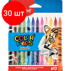 Комплект 30 наб, Фломастеры Maped COLORPEPS ANIMALS смываемые,12цв/наб,845403