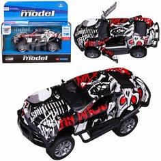 Машинка Junfa Джип граффити1:32 металлический с открывающимися дверцами инерционный, модель 1 (черно-бело-красный) WT-10998/модель1