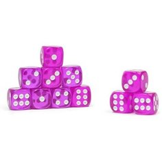 Кости игральные 1.4 х 1.4 см, фасовка 100 шт, прозрачные, розовые-фиолетовые, 100 штук Noname