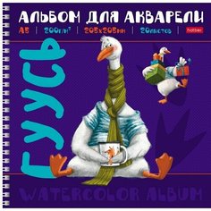 Альбом для акварели 205х205мм "ДоброГусь", 20 листов на гребне, 200г/м2, тиснение, жесткая подложка (комплект из 9 шт) Hatber