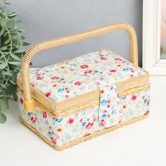 Шкатулка для рукоделия "Яркие цветочки с квадратиками" 9,5х19,5х13 см Нет бренда