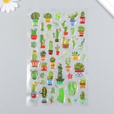 Наклейка пластик объёмные "Кактусы в горшках" 14,5х26 см Romanoff