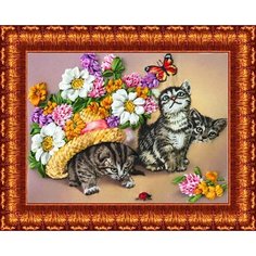 Каролинка Набор для вышивания лентами Котики 19 х 25 см (КЛ(н)-4007) разноцветный
