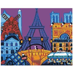 Картина по номерам, "Живопись по номерам", 80 x 100, FR14, иллюстрация, рисунок, Эйфелева башня, здание, Париж, вывески