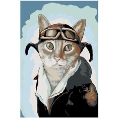 Картина по номерам, "Живопись по номерам", 100 x 150, A177, котёнок, кот, животное, пилот, очки, шапка