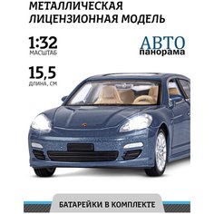 Машинка металлическая Автопанорама, 1:32, Porsche Panamera S, синий, инерция, свет, звук, открываются двери.