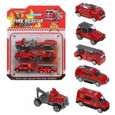 Игровой набор Пожарная бригада, в комплекте 6 металлических транспортных средств без механизмов, блистер Наша Игрушка
