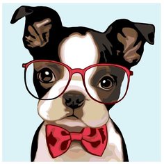 Картина по номерам, "Живопись по номерам", 80 x 80, A199, бульдог, пёс, животное, очки, собака, галстук-бабочка