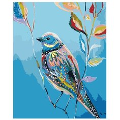 Картина по номерам, "Живопись по номерам", 48 x 60, A480, птица на ветке, весна, листья, дерево, дудлинг, рисунок