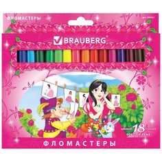 Фломастеры BRAUBERG "Rose Angel", 18 цветов, вентилируемый колпачок, картонная упаковка, увеличенный срок службы, 150557