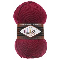 Пряжа Alize Lanagold Fine (Ланаголд Файн) 390 темно-красный 49% шерсть, 51% акрил 100г 390м 5шт