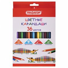Пифагор Карандаши цветные пифагор "Веселая такса", 36 цветов, классические, заточенные, 181809