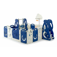 Манеж UNIX Kids "SUPREME Music" Blue с качелями, синий/белый, 200x200 см, с ковриком, горкой, баскетбольным кольцом для дома и улицы