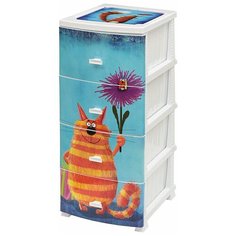 Комод "Декор", 4 ящика, "Кот", белый РОССПЛАСТ