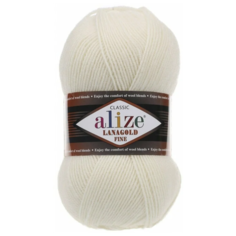 Пряжа Alize Lanagold Fine, 49 % шерсть, 51 % акрил, 100 г, 390 м, 1 шт., 62 молочный