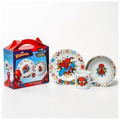 Набор посуды "Человек-паук", три предмета: кружка 250 мл , тарелка диаметром 18 см, салатник объемом 360 мл Marvel