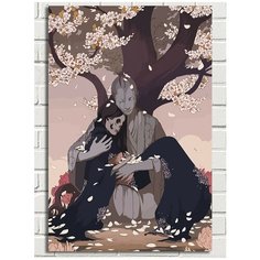 Картина по номерам Девушка и статуя (Япония, Сакура, Череп) - 7602 В 60x40