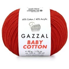 Пряжа Gazzal Baby Cotton (Газзал Беби Коттон) - 2 мотка Ярко-красный (3443) 60% хлопок, 40% акрил 165м/50г