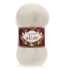 Пряжа Alize Kid Royal Mohair (Кид Роял Мохер) - 3 мотка 62 светло-молочный 62% кид мохер, 38% полиамид 500м/50г