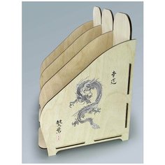 Органайзер лоток, подставка для бумаги, документов деревянная с цветным принтом 3 отделения азия япония дракон змей - 95 Art Wood
