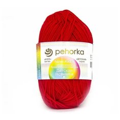 Пряжа Пехорка Детская новинка, цвет 06 красный, 100% акрил высокообъемный, 50г 200м, 2 мотка