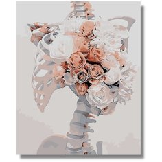 Картина по номерам "Скелет и цветы" холст на подрамнике 40х50
